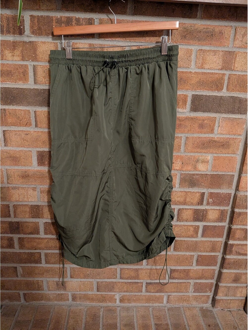 Olive Green Drawstring Utility Skirt – Casual Relaxed Fit Maxi & 90s Style